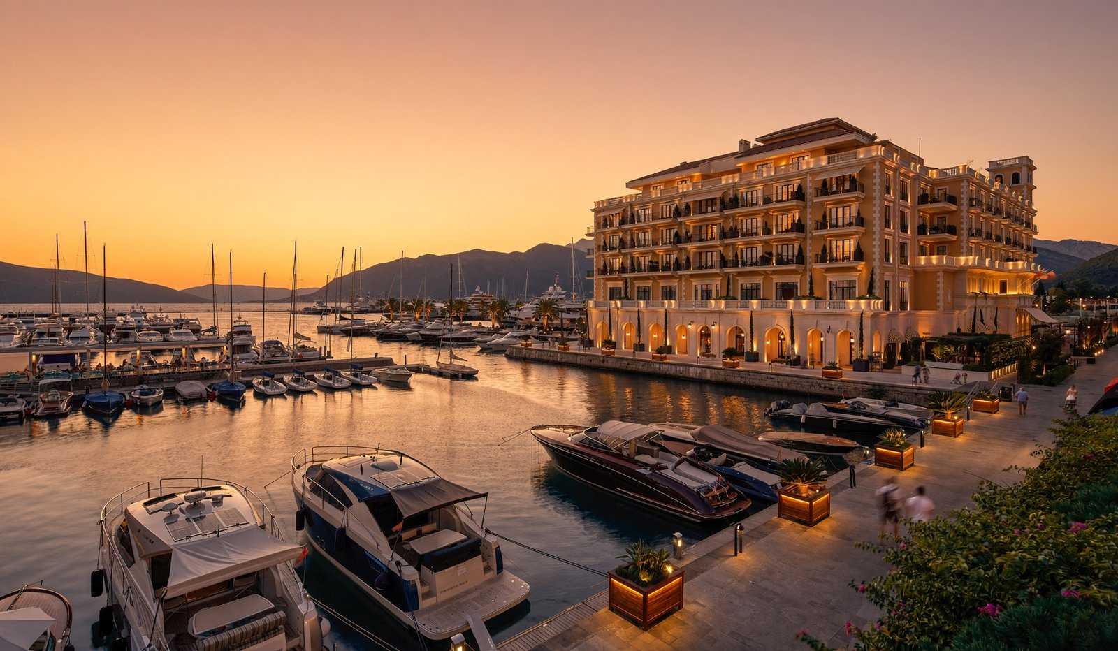 Zalazak sunca iznad marine i rezidencija Porto Montenegro